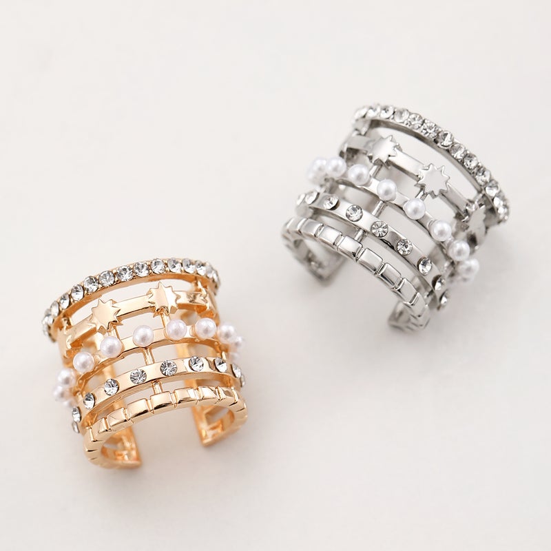 French Light Luxury Multi-Circle Ear Bone Clip With Diamond Pearls Without Pierced Ear Clip Bohemian Style Women'S Earrings - Image 4